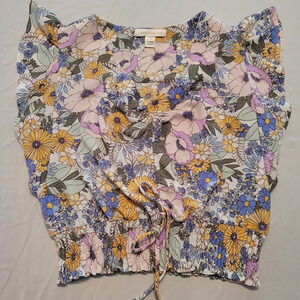 BOHO Monteau Los Angeles Women’s Floral Smocked Top Blouse Size XL Multicolor